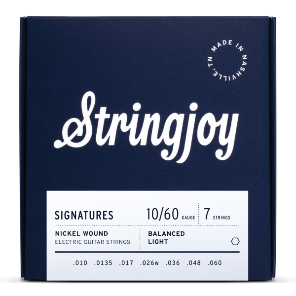 Stringjoy Signatures | 7 String Balanced Light Gauge (10-60) Nickel Wound Electric Guitar Strings