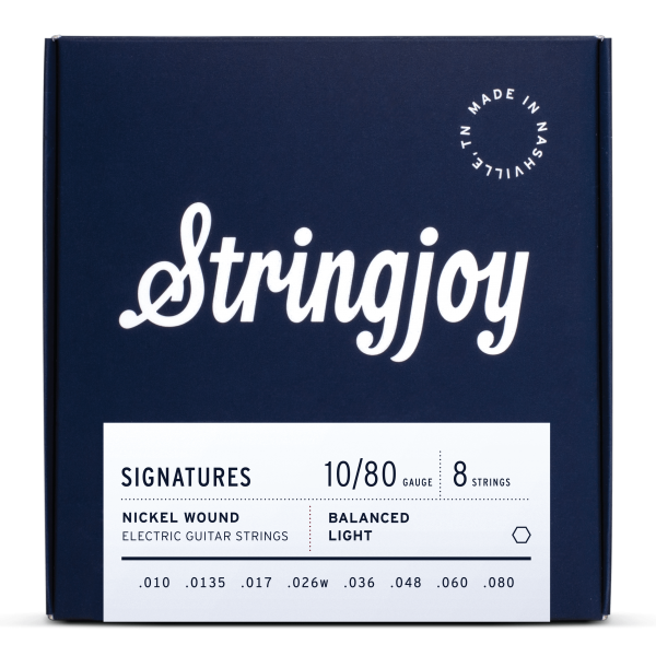 Stringjoy Signatures | 8 String Balanced Light Gauge (10-80) Nickel Wound Electric Guitar Strings