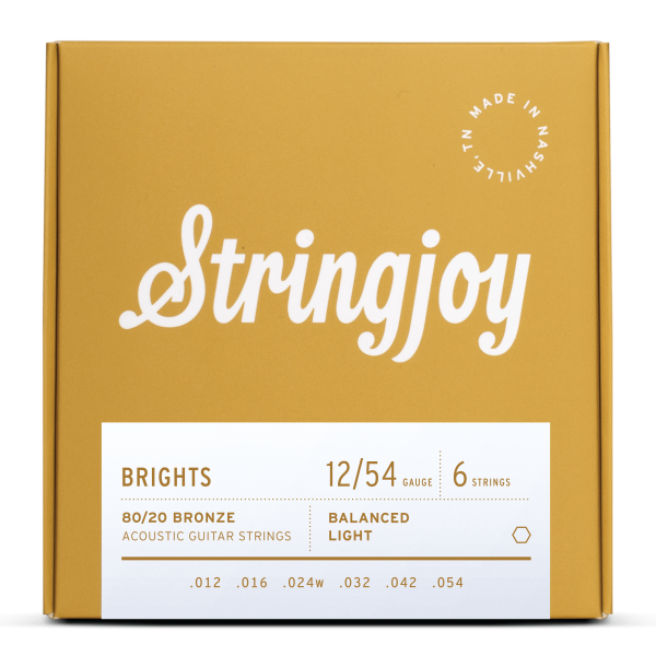 Stringjoy Brights | Light Gauge (12-54) 80/20 Bronze Acoustic Guitar Strings