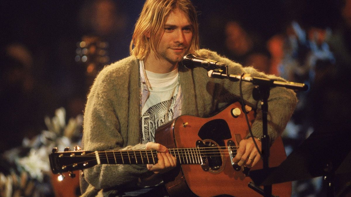 Photo of Kurt Cobain on-stage during MTV Unplugged.