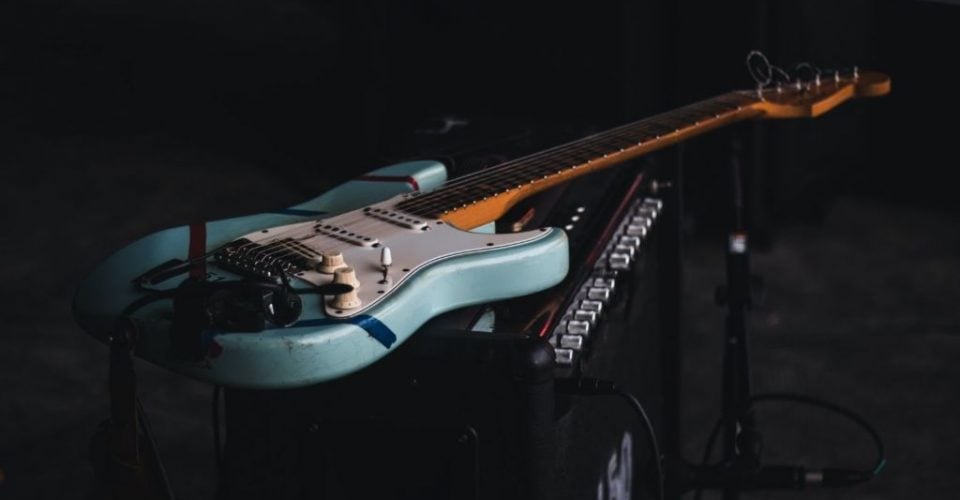 Fender Stratocaster on an amp